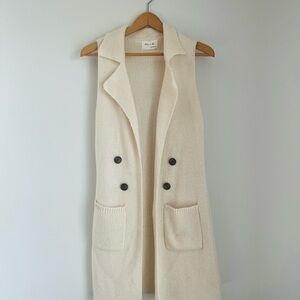 Active USA Sweater Womens Size Small Cream Cardigan Vest Long Open Front Button